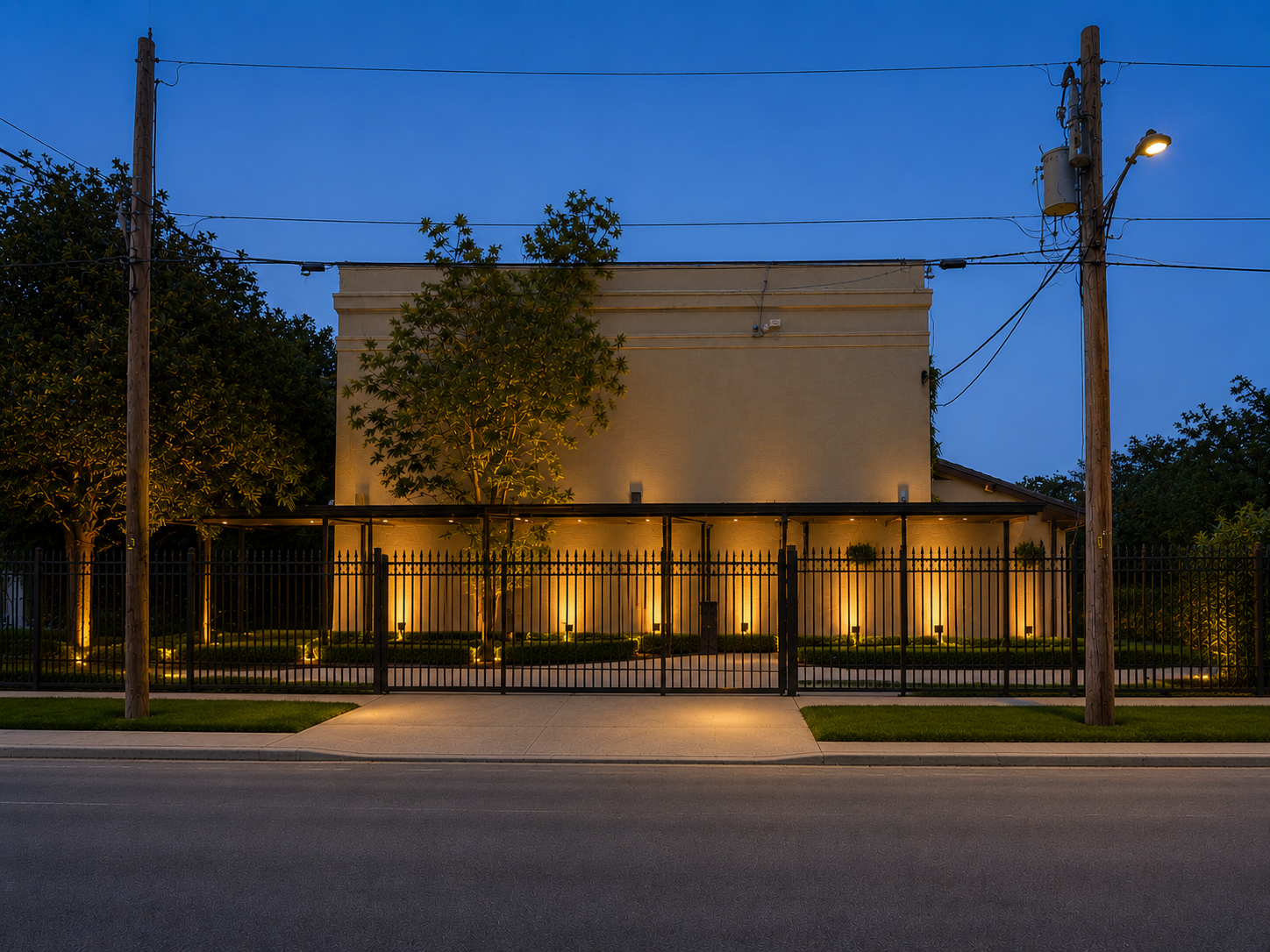 The entrance gate and driveway